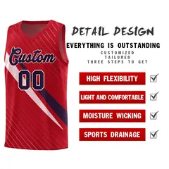 Red Diagonal Pinstripe Color Block Basketball Jersey 2