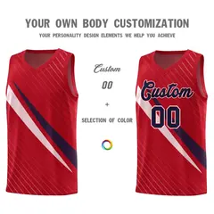 Red Diagonal Pinstripe Color Block Basketball Jersey 3