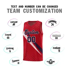 Red Diagonal Pinstripe Color Block Basketball Jersey 4