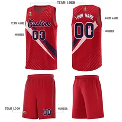 Red Diagonal Pinstripe Color Block Basketball Jersey 5