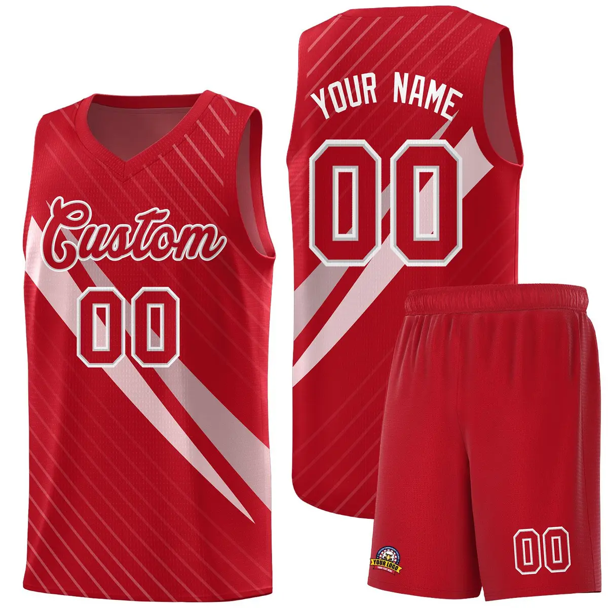 Red Diagonal Pinstripe Color Block Basketball Jersey