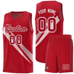 Red Diagonal Pinstripe Color Block Basketball Jersey