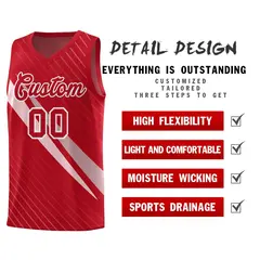Red Diagonal Pinstripe Color Block Basketball Jersey 2