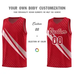 Red Diagonal Pinstripe Color Block Basketball Jersey 3