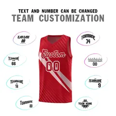 Red Diagonal Pinstripe Color Block Basketball Jersey 4