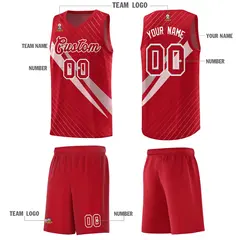 Red Diagonal Pinstripe Color Block Basketball Jersey 5