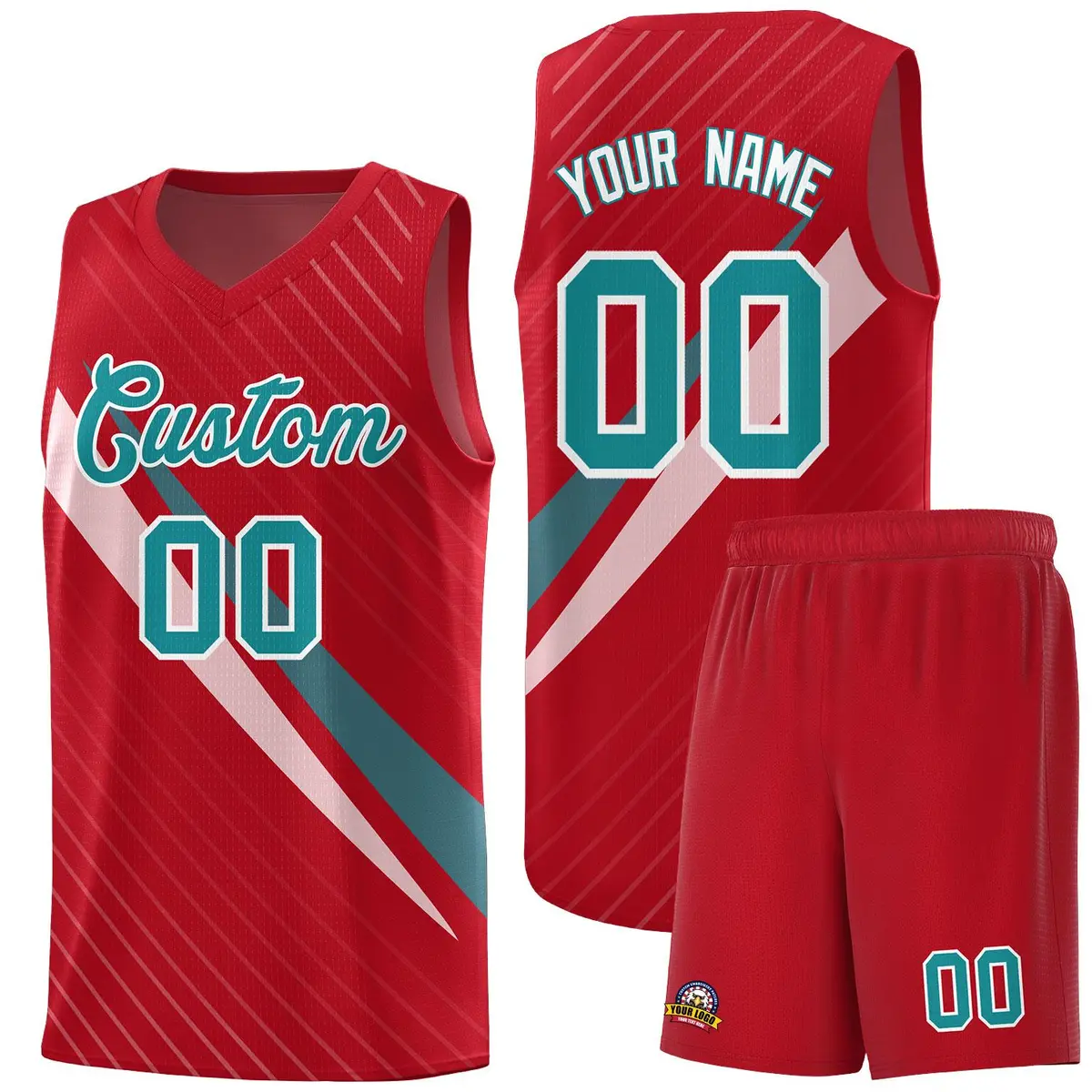 Red Diagonal Pinstripe Color Block Basketball Jersey