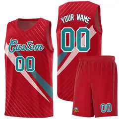 Red Diagonal Pinstripe Color Block Basketball Jersey 1