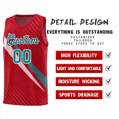 Red Diagonal Pinstripe Color Block Basketball Jersey 2