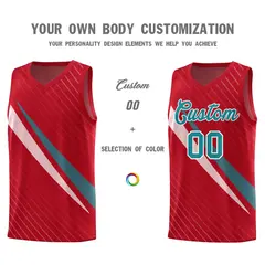 Red Diagonal Pinstripe Color Block Basketball Jersey 3