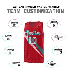 Red Diagonal Pinstripe Color Block Basketball Jersey 4