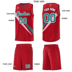 Red Diagonal Pinstripe Color Block Basketball Jersey 5