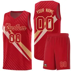 Red Diagonal Pinstripe Color Block Basketball Jersey 1