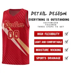 Red Diagonal Pinstripe Color Block Basketball Jersey 2
