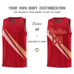 Red Diagonal Pinstripe Color Block Basketball Jersey 3