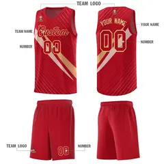 Red Diagonal Pinstripe Color Block Basketball Jersey 5