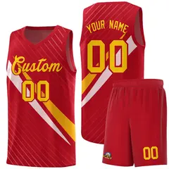 Red Diagonal Pinstripe Color Block Basketball Jersey 1