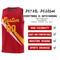 Red Diagonal Pinstripe Color Block Basketball Jersey 2