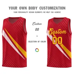 Red Diagonal Pinstripe Color Block Basketball Jersey 3