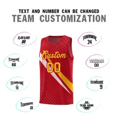 Red Diagonal Pinstripe Color Block Basketball Jersey 4
