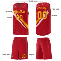 Red Diagonal Pinstripe Color Block Basketball Jersey 5