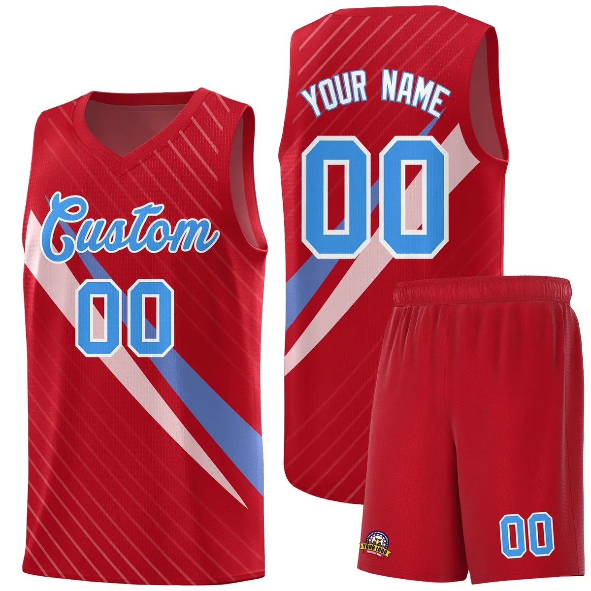 Red Diagonal Pinstripe Color Block Basketball Jersey