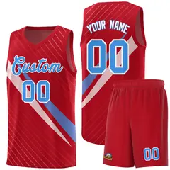 Red Diagonal Pinstripe Color Block Basketball Jersey 1