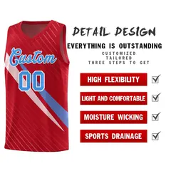 Red Diagonal Pinstripe Color Block Basketball Jersey 2