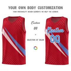 Red Diagonal Pinstripe Color Block Basketball Jersey 3