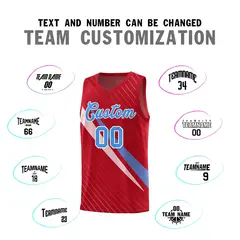 Red Diagonal Pinstripe Color Block Basketball Jersey 4