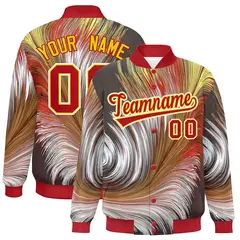 Red Feather Fluid Pattern Varsity Letterman Baseball Jacket