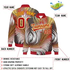 Red Feather Fluid Pattern Varsity Letterman Baseball Jacket 2