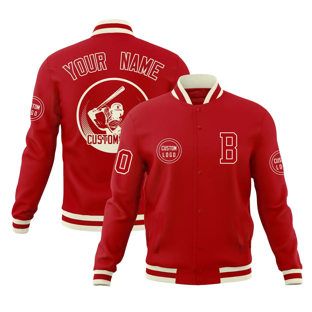 Red Full-Snap Varsity Letterman Baseball Jacket