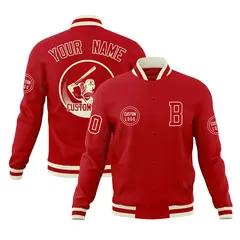 Red Full-Snap Varsity Letterman Baseball Jacket