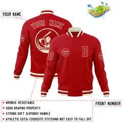 Red Full-Snap Varsity Letterman Baseball Jacket 4