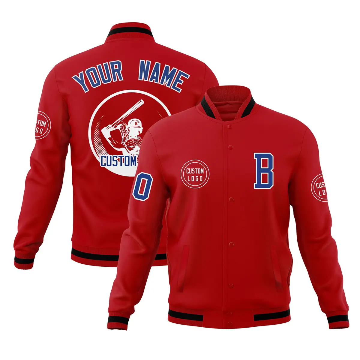 Red Full-Snap Varsity Letterman Baseball Jacket