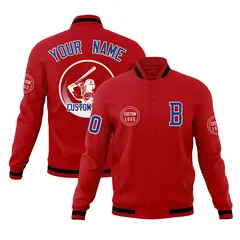 Red Full-Snap Varsity Letterman Baseball Jacket 1