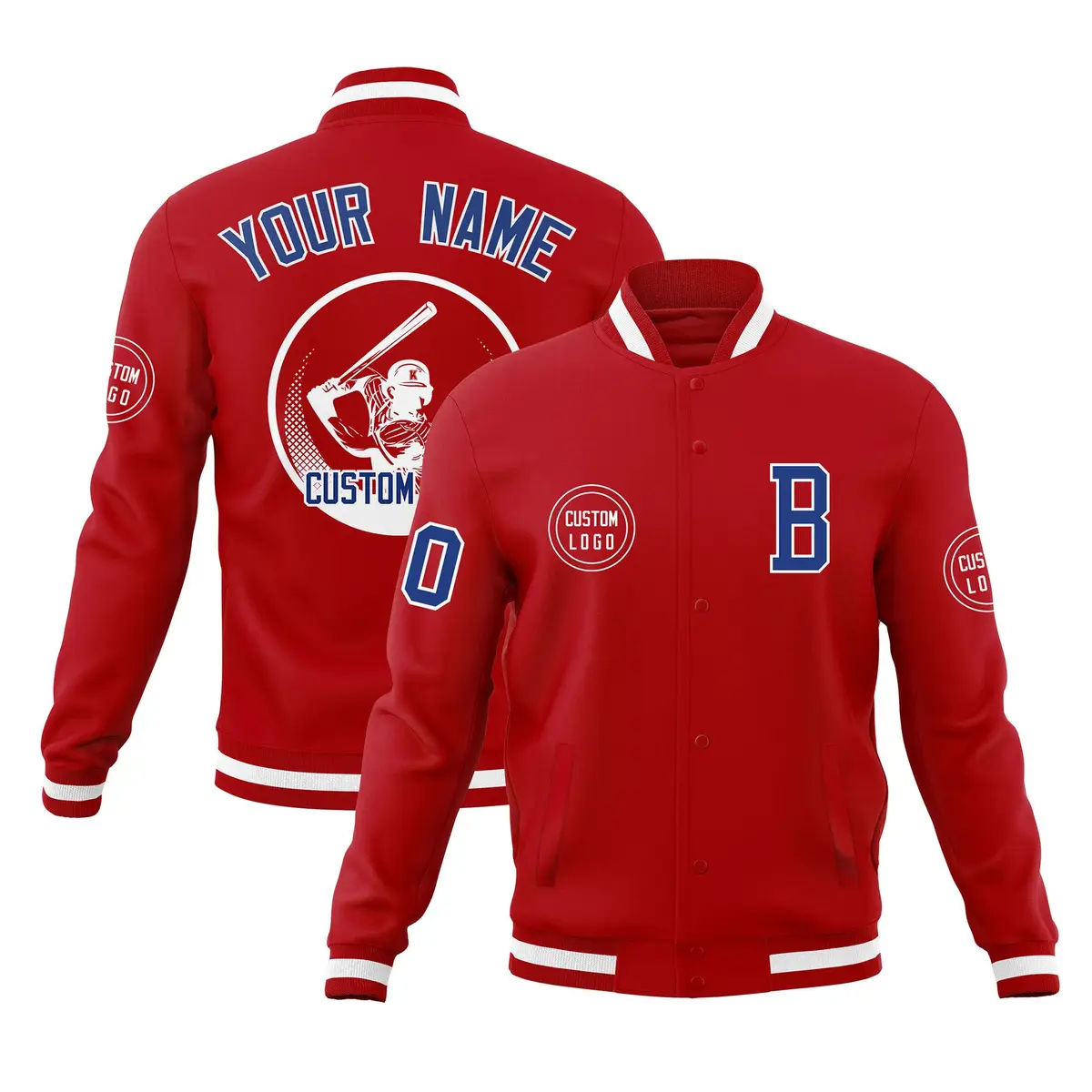 Red Full-Snap Varsity Letterman Baseball Jacket