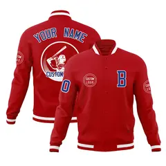 Red Full-Snap Varsity Letterman Baseball Jacket 1