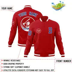 Red Full-Snap Varsity Letterman Baseball Jacket 4