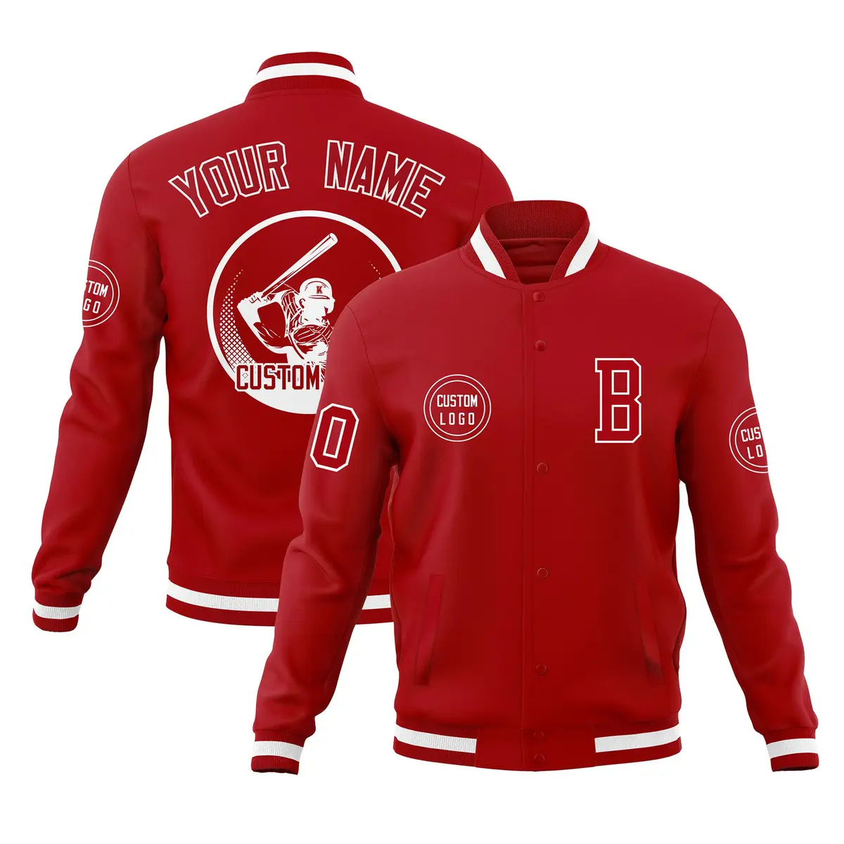 Red Full-Snap Varsity Letterman Baseball Jacket