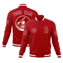 Red Full-Snap Varsity Letterman Baseball Jacket 1