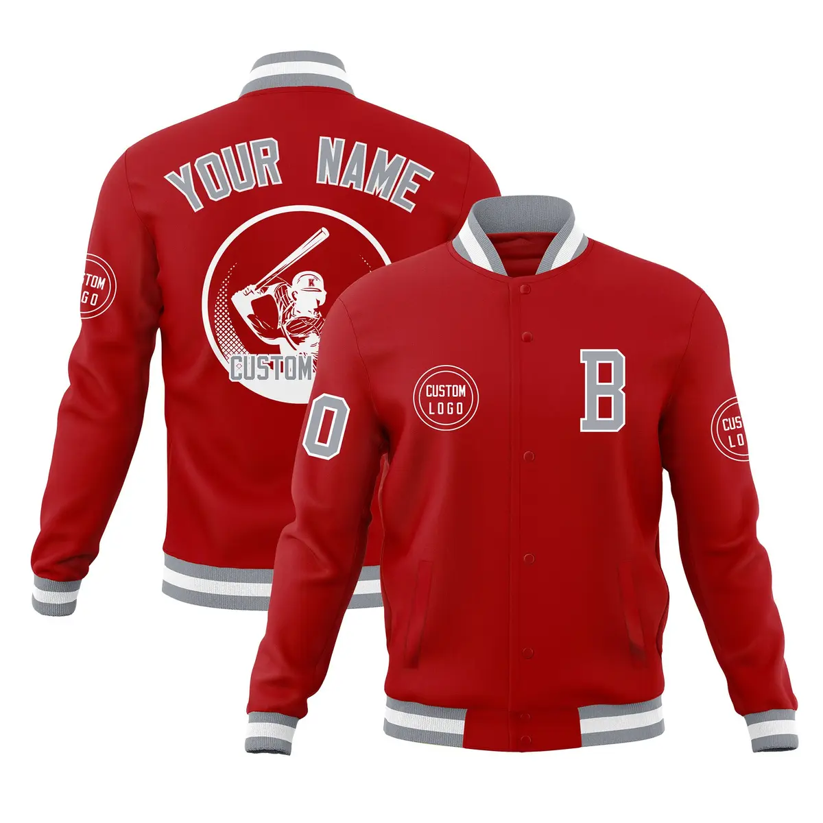 Red Full-Snap Varsity Letterman Baseball Jacket