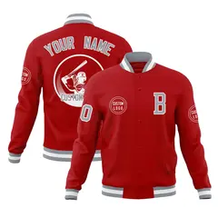 Red Full-Snap Varsity Letterman Baseball Jacket 1