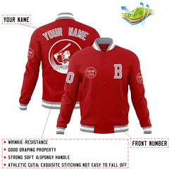 Red Full-Snap Varsity Letterman Baseball Jacket 4