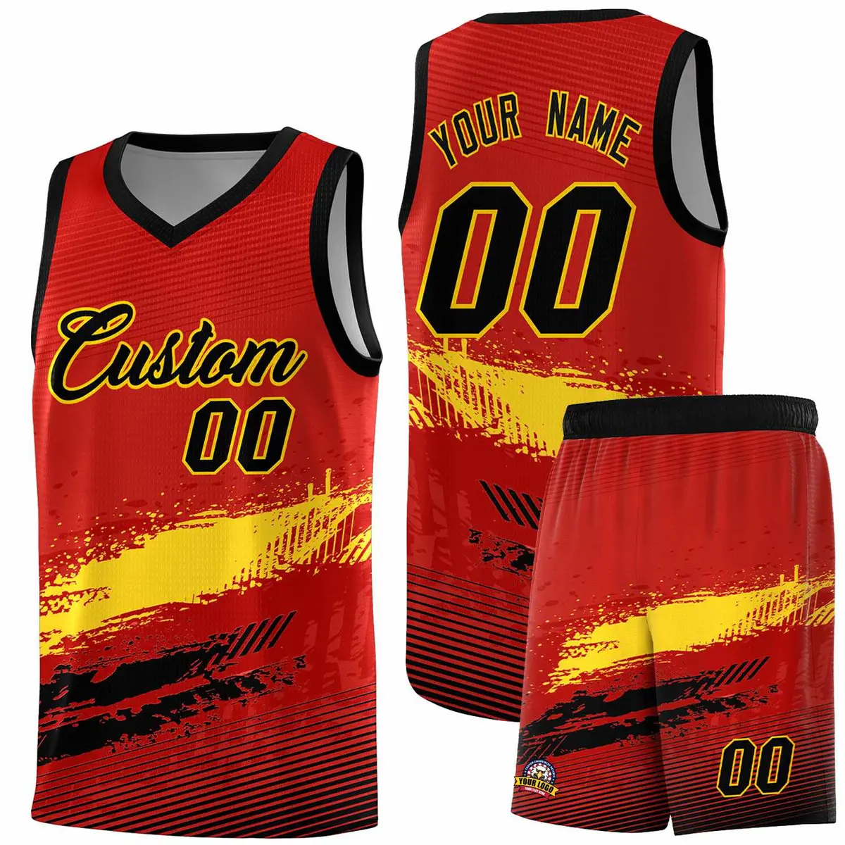 Red Gold and Black Graffiti Basketball Jersey
