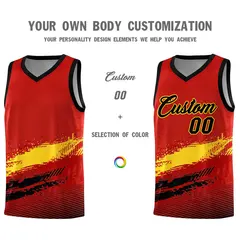 Red Gold and Black Graffiti Basketball Jersey 3