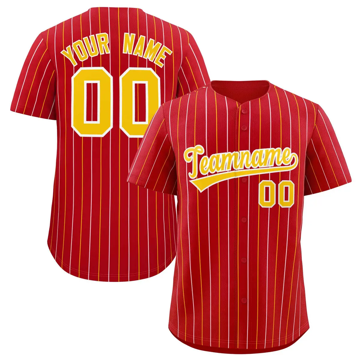 Red Gold and White Bi-Color Stripes Fashion Baseball Jersey