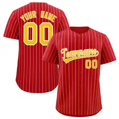 Red Gold and White Bi-Color Stripes Fashion Baseball Jersey 1