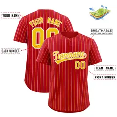 Red Gold and White Bi-Color Stripes Fashion Baseball Jersey 2